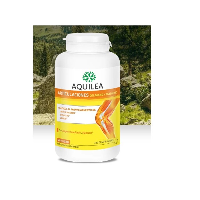 Aquilea Articulaciones Colágeno+Magnesio ofrece una solución natural en forma de comprimidos de colágeno y magnesio, gracias a la fuerza de la naturaleza para ayudar a mantener en forma tus articulaciones y músculos.