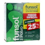 Funsol Polvo es un desodorante en polvo que elimina el exceso de sudor y el mal olor de los pies sin dificultar la transpiración normal ayudando a mantener los pies frescos, secos y con olor a limpio. Gracias a sus ingredientes activos (óxido de zinc, talco, almidón de maíz y Aerosil®), elimina el exceso de sudor y el mal olor de los pies creando un medio adverso para la proliferación de microorganismos causantes del mal olor.