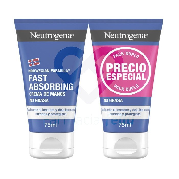 Neutrogena Fórmula Noruega Fast Absorbing (pack de 2 x 75 ml) crema de manos reparadora no grasa con glicerina y vitamina E, crema para manos agrietadas y secas de rápida absorción