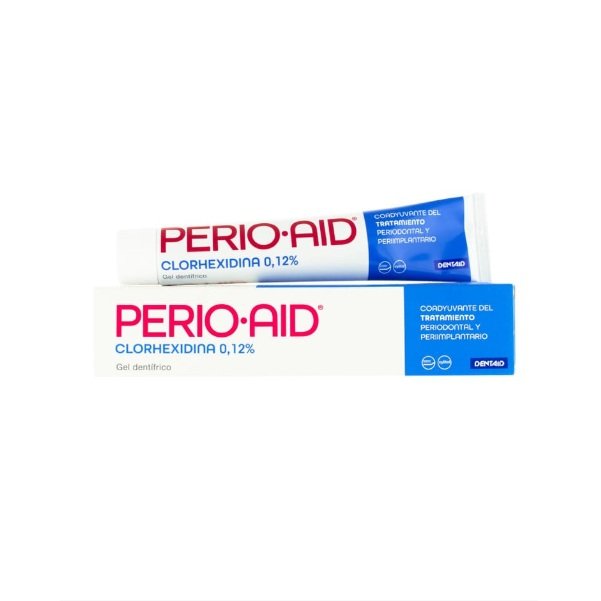 Perio Aid Gel Dentífrico con clorhexidina para combatir la placa bacteriana y actúa como antiseptico ante heridas y tratamiento para la gingivitis.