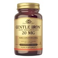Solgar Gentle Iron 20 Mg Bisglicinato 90 Tabletas Con hierro bisglicinato, una forma única de hierro formulada para conseguir una máxima absorción minimizando la irritación gastrointestinal y el estreñimiento.
