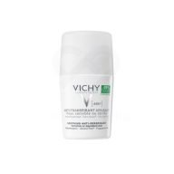 Vichy Antitranspirante 48H Calmante proporciona protección frente al sudor y los malos olores durante 48 horas*. Testado bajo control dermatológico. Formulado para pieles sensibles y depiladas. Fórmula hipoalergénica
