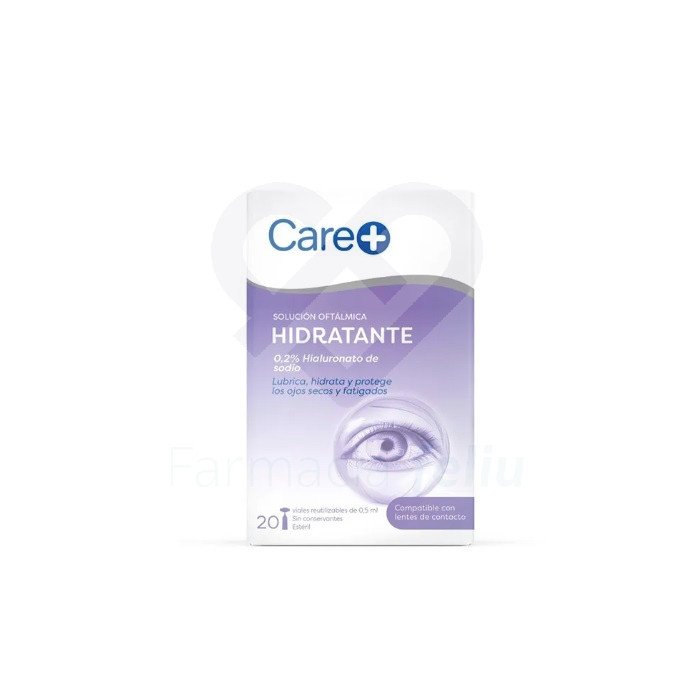 La Solución Oftálmica Hidratante Care+ está indicada para el alivio inmediato en casos de irritación, sequedad, abrasión y sensación de cuerpos extraños en los ojos. Estas incomodidades suelen aparecer por la disminución en la producción de lágrima, a menudo causada por factores ambientales como el viento, el sol, el aire acondicionado, el humo o la calefacción.