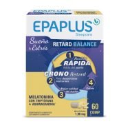Epaplus Sleepcare Melatonina Retard Balance es un complemento alimenticio a base de melatonina, triptófano, ashwagandha, magnesio, vitaminas B3, B6, D, y zinc. Para el estrés del día y sueño de noche. Su innovadora fórmula en comprimidos RETARD facilita la liberación prolongada y sostenida de ashwagandha y melatonina durante toda la noche (8 horas)