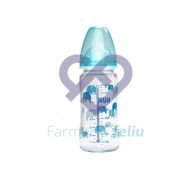 Biberon nuk vidrio 0-6 meses tetina silicona talla m azul controla muy bien los cólicos