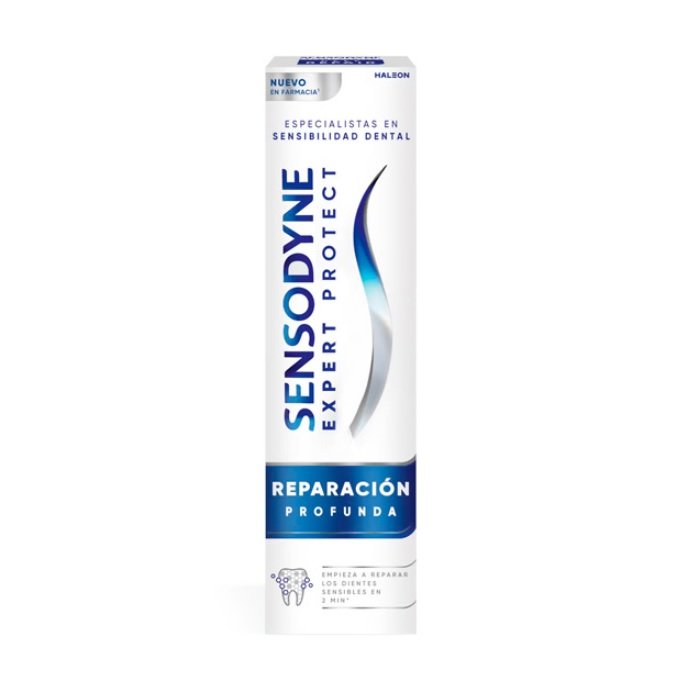 Sensodyne Expert Protect Reparación profunda Pasta dentífrica elección ideal para quienes buscan aliviar la sensibilidad dental mientras reparan y protegen su esmalte.
