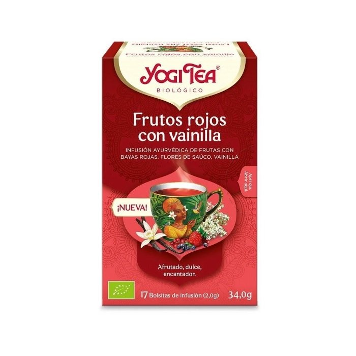 Yogi Tea Frutos Rojos con Vainilla 17 Bolsitas es una infusión deliciosa que combina el sabor refrescante de los frutos rojos con el toque suave y dulce de la vainilla. Esta mezcla de hierbas y frutas es perfecta para aquellos que buscan una bebida reconfortante y afrutada, ideal para relajarse en cualquier momento del día.
