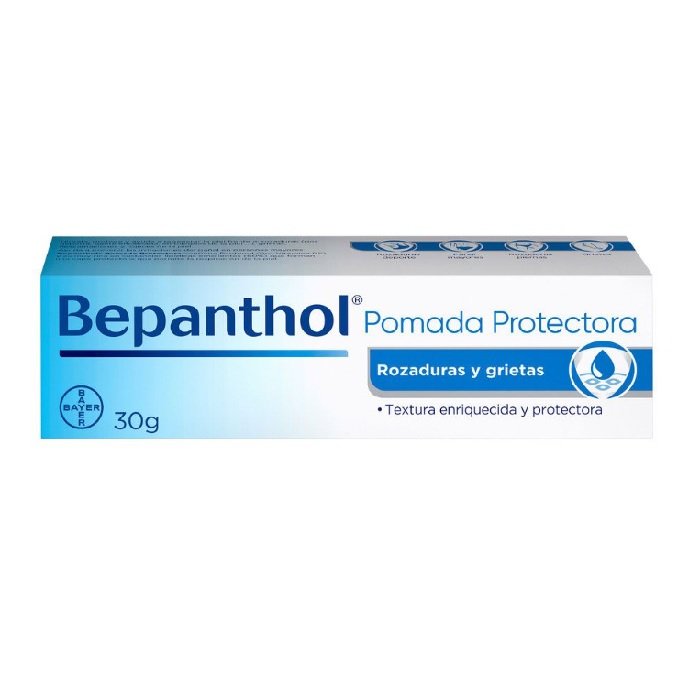 Bepanthol® Pomada Protectora es una emulsión que, gracias a su textura enriquecida y protectora, hidrata, protege y ayuda a regenerar la piel frente a: Rozaduras: por deporte, entre los muslos de las piernas o por el roce con la ropa, gente encamada, en pliegues de la piel … Grietas: en codos o talones de los pies Descamaciones Rojeces de la piel