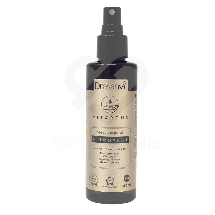 spray corporal está formulado con hidrolato de menta piperita que proporcionará un frescor inmediato en nuestra piel. Además, los aceites esenciales de eucalito azul, citronela, espliego macho y menta piperita reforzarán esa acción y nos ayudarán a reducir las molestias típicas del verano