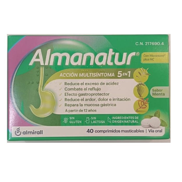 Almanatur 40 Comprimidos Masticables sabor menta combate el reflujo esofágico