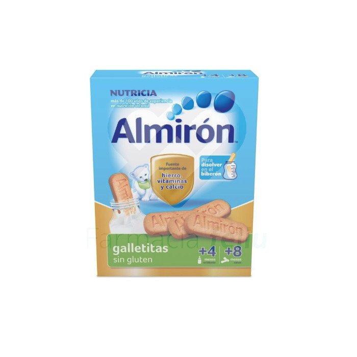 Las Galletitas sin gluten Almirón están elaboradas con maíz, cereal muy nutritivo que por su naturaleza no contiene gluten. Contienen hidratos de carbono complejos que ayudan a aportar energía y son ideales para la introducción de los cereales en la dieta del bebé. Además, son el complemento nutritivo ideal en el inicio de la alimentación complementaria a partir del 4º, mes ya que contienen: - Hierro, contribuye al desarrollo cognitivo normal de los niños - Calcio, necesario para el crecimiento y desarrollo normal de los huesos - Vitaminas Las Galletitas sin gluten Almirón son el complemento perfecto gracias a: - Su exquisito y delicioso sabor - Su especial textura pensada para disolver las galletas en el biberón