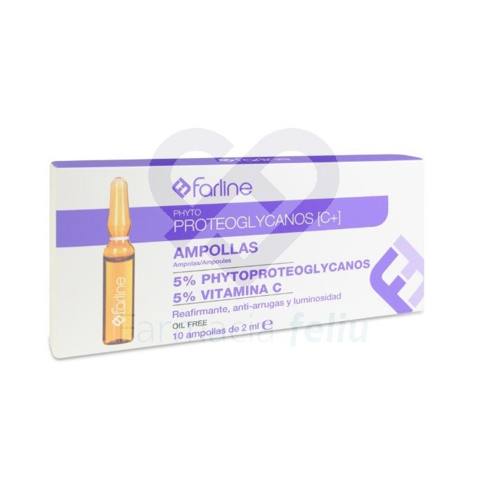 Farline Phyto Proteoglicanos 10 Ampollas Oil free Ampollas que aportan hidratación en porfundidad, mejoran la firmeza y estructura de sostén de la piel. Revitaliza e ilimuna el rostro gracias a la vitamia C. Oil free.