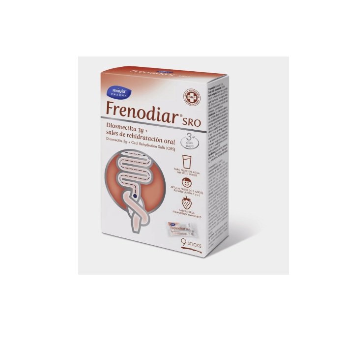 Tratamiento de doble acción a base de Diosmectita, que frena la diarrea en 3 días sin alterar la motilidad intestinal, y sales de rehidratación para prevenir la deshidratación por la pérdida de líquidos y sales que se producen durante el proceso diarreico.