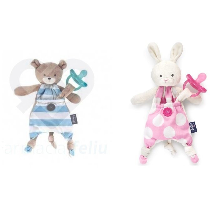 PELUCHE TIPO DUODUO: Es el mejor aliado de los padres y el mejor amigo del bebé. Podrás enganchar el chupete para no perderlo y guardarlo cuando no se esté utilizando. UNIVERSAL: Es compatible con cualquier chupete que tenga anilla para poder enganchar la tira. BOLSILLO TIPO CANGURO: Tirando de la cola podrás guardar el chupete en el bolsillo, manteniéndolo siempre limpio y localizable. FÁCIL DE LIMPIAR: Lavable en lavadora.