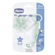 Portachupetes Chicco All You Can Clip color verde menta. Para bebés desde 0 meses. 100% esterilizable y con clip de sujeción segura a la ropa.