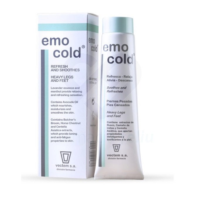 Emocold gel-crema, formulado con extractos de plantas como RUSCO , CASTAÑO DE INDIAS , CENTELLA ASIÁTICA y MENTOL , está especialmente diseñado para la piel de piernas y pies cansados. BENEFICIOS Efecto refrescante: proporciona una sensación de frescor inmediata. Alivia la fatiga: ayuda a reducir la sensación de cansancio. Propiedades descongestionantes: favorece el bienestar gracias a sus efectos tonificantes y revitalizantes.