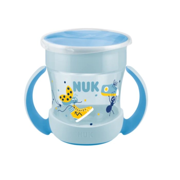 Vaso aprendizaje NUK Mini Magic Cup 360° para bebés desde 6 meses. Cero derrames, capacidad 160 ml, apto lavavajillas. Material libre de BPA.