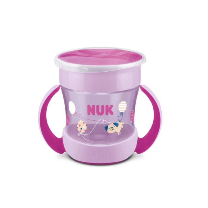 Vaso aprendizaje NUK Mini Magic Cup 360° para bebés desde 6 meses. Cero derrames, capacidad 160 ml, apto lavavajillas. Material libre de BPA.