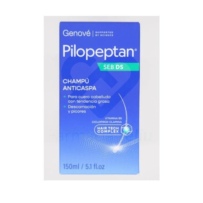 Champú anticaspa dermatológico para cuero cabelludo graso, con picor, descamación o enrojecimiento El champú Pilopeptan SEB DS está especialmente desarrollado para el cuidado del cuero cabelludo con tendencia seborreica, descamación y picor. Ayuda a reequilibrar la producción de sebo, eliminar la caspa y al mantenimiento del cuero cabelludo sano. La ciclopirox olamina es un antimicótico de amplio espectro que actúa principalmente contra la Malassezia, causante de la dermatitis seborreica.