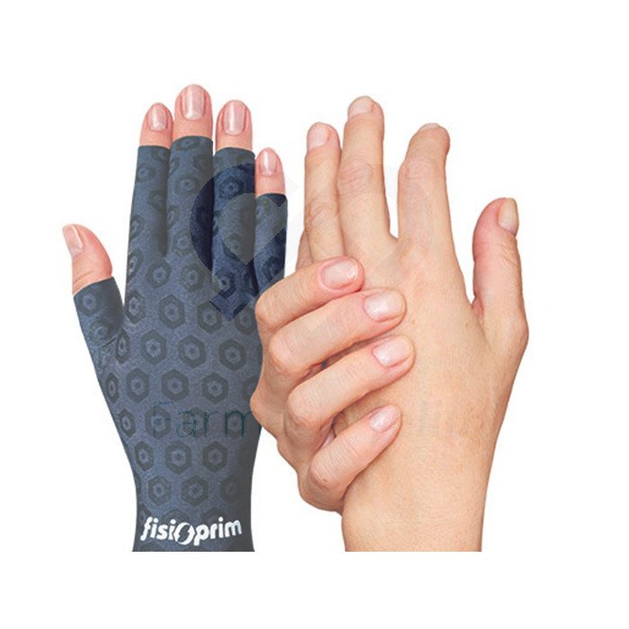 Guantes anatómicos Fisioprim diseñados para el tratamiento y mantenimiento de la artrosis y artritis. Fabricados en algodón y spandex, ofrecen una compresión constante y calor terapéutico que reduce el dolor y la inflamación sin perder la sensibilidad táctil.