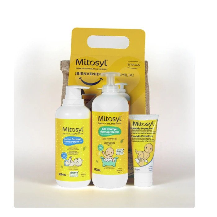 Mitosyl Pack Bienvenido a la Familia Categorías: Infantil - Dermocuidados > Crema pañal 0 0 0 Preguntas 0 Opiniones Envíalo por: Mitosyl Pack Bienvenido a la Familia es un pack completo para el cuidado del bebé. El pack contiene la Pomada Protectora de cuidado diario de las zonas delicadas, la Loción Corporal dermoprotectora que hidrata, protege y suaviza de forma eficaz y respetuosa la delicada piel del beble y el Gel Champú, limpia suavemente el cabello y la piel del bebé desde el nacimiento.