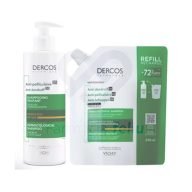 Este pack incluye un champú de 390ml y una recarga de 500ml, reduciendo el consumo de plástico y contribuyendo a un cuidado capilar más sostenible.